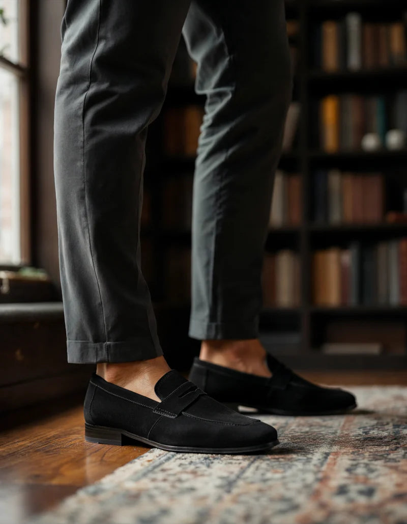 Classic Suede Penny Loafers - Sterling Weave