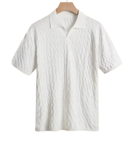 Embossed Knit Polo Shirt - Sterling Weave
