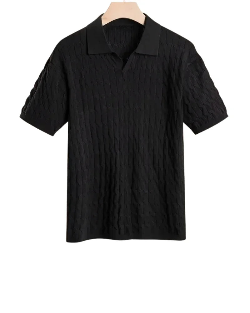 Embossed Knit Polo Shirt - Sterling Weave