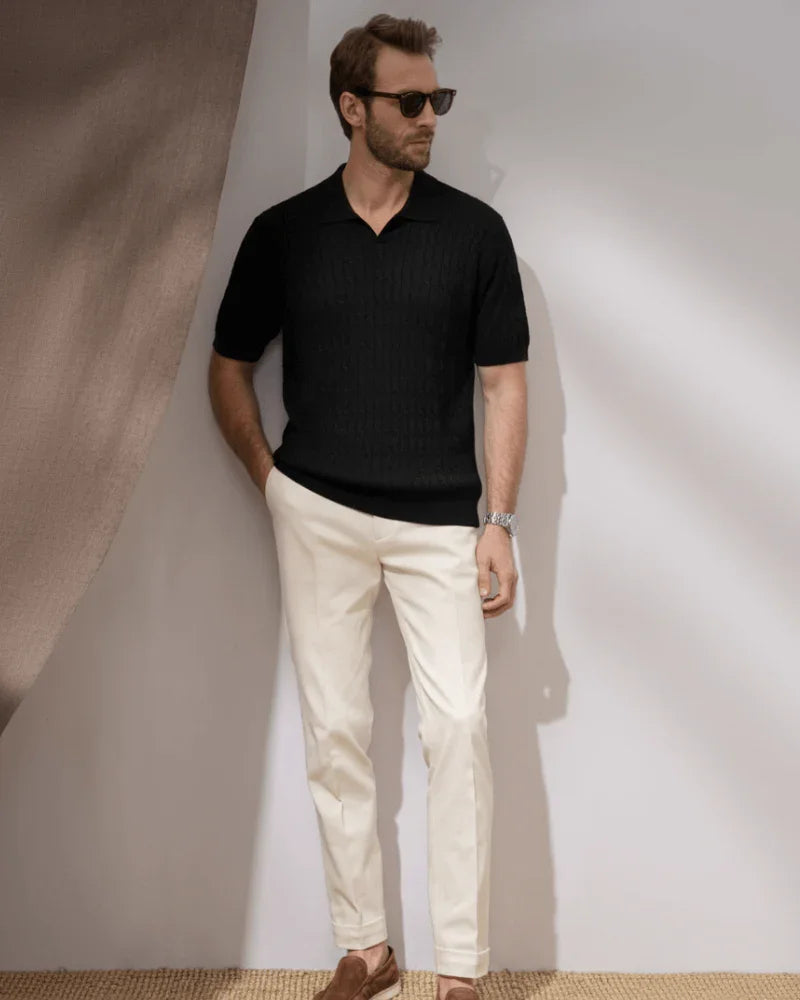 Embossed Knit Polo Shirt - Sterling Weave