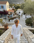 Linen Mandarin Collar Shirt - Sterling Weave