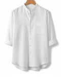Linen Mandarin Collar Shirt - Sterling Weave