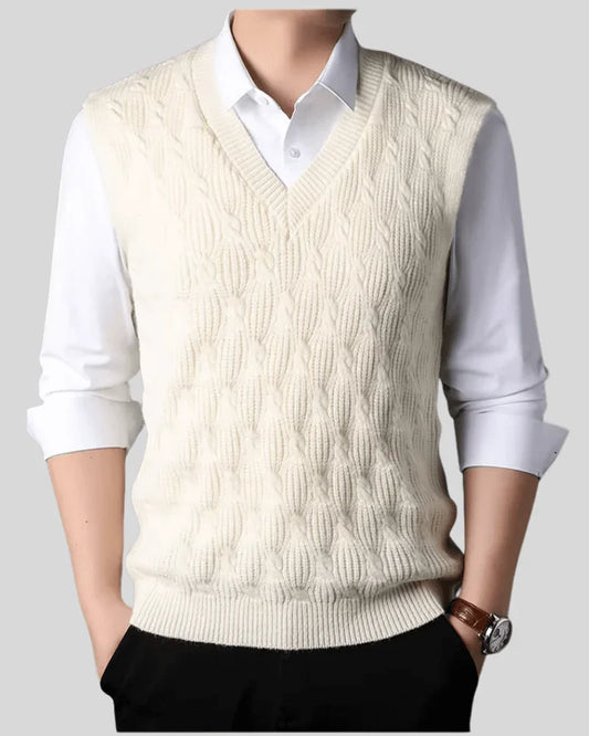 Diamond Knit V-Neck Vest - Sterling Weave