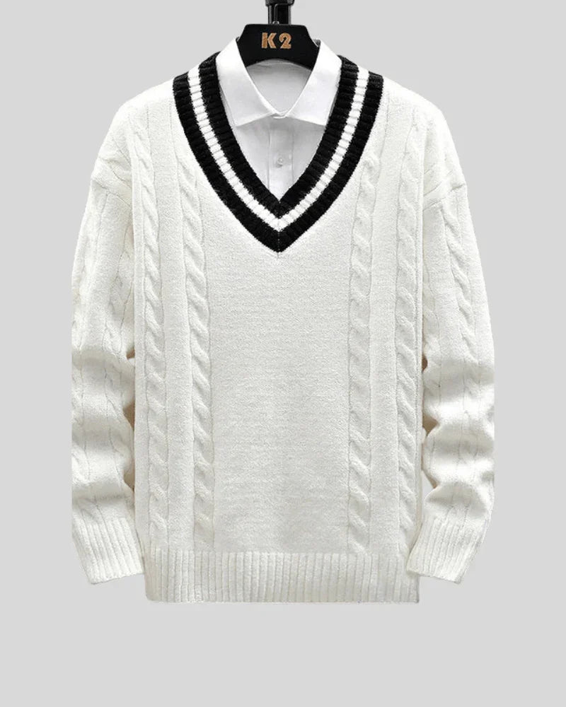 Collegiate Cable Knit Sweater - Sterling Weave