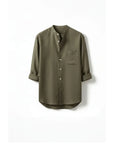 Linen Mandarin Collar Shirt - Sterling Weave