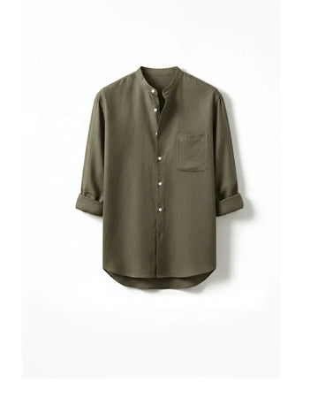 Linen Mandarin Collar Shirt - Sterling Weave