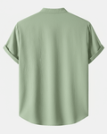 Stand Collar Linen Look Shirt - Sterling Weave