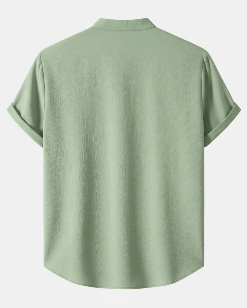 Stand Collar Linen Look Shirt - Sterling Weave