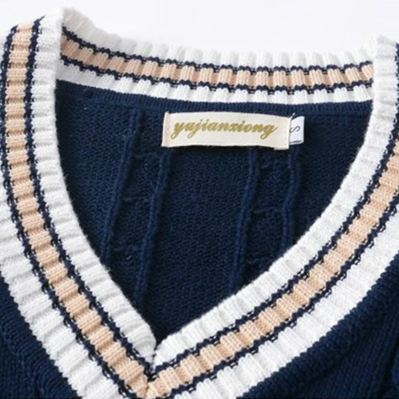 Preppy V-Neck Knit Vest - Sterling Weave
