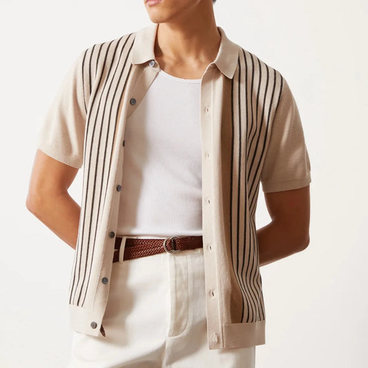 Striped Knit Resort Polo - Sterling Weave