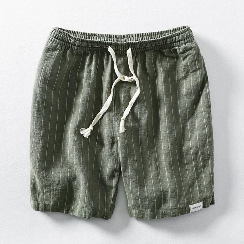 Striped Linen Drawstring Shorts - Sterling Weave
