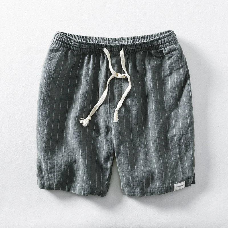 Striped Linen Drawstring Shorts - Sterling Weave