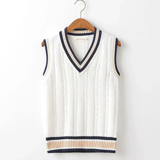 Preppy V-Neck Knit Vest - Sterling Weave