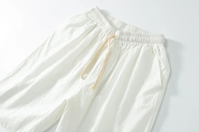 Linen Blend Drawstring Shorts - Sterling Weave