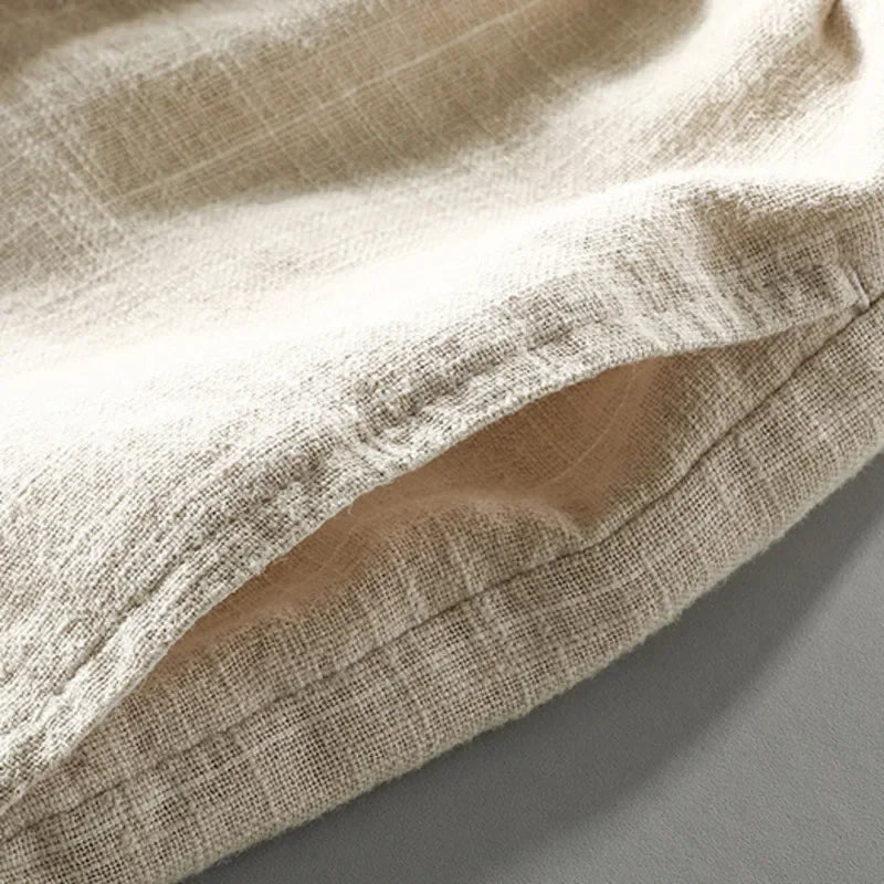 Striped Linen Drawstring Shorts - Sterling Weave