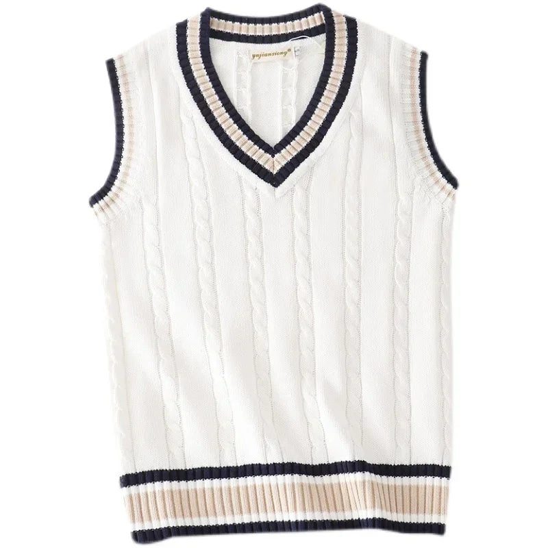 Preppy V-Neck Knit Vest - Sterling Weave