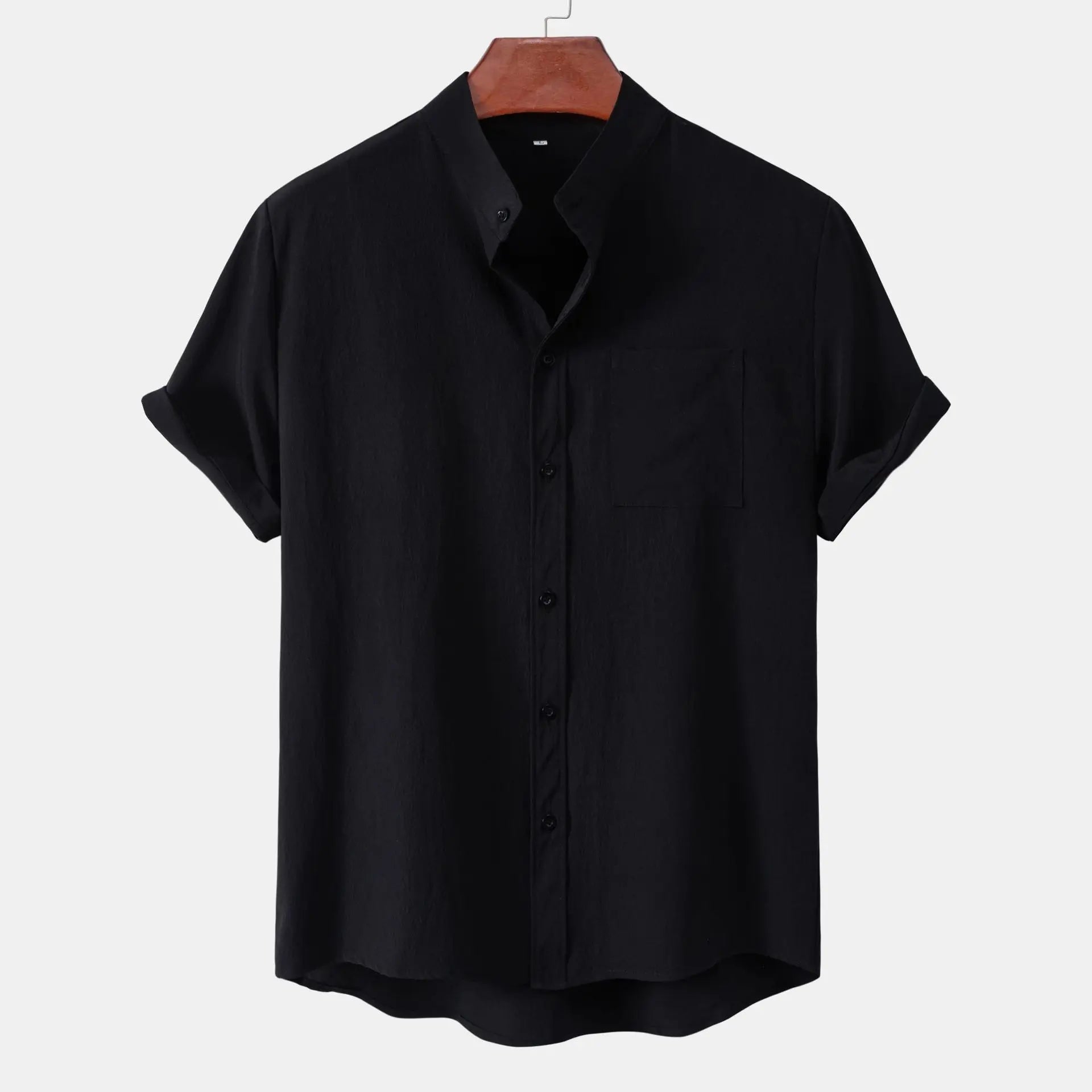 Stand Collar Linen Look Shirt - Sterling Weave