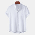 Stand Collar Linen Look Shirt - Sterling Weave