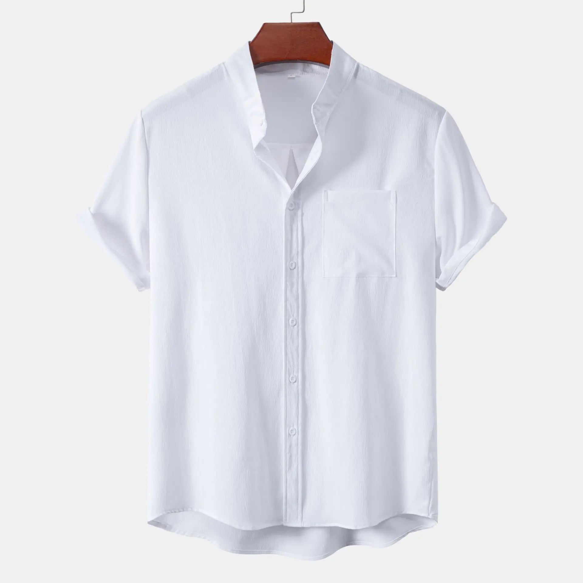 Stand Collar Linen Look Shirt - Sterling Weave