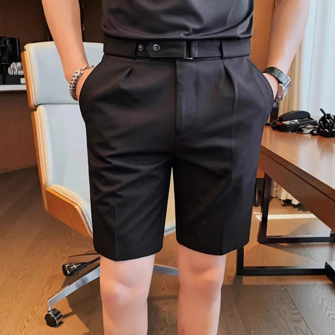 Tailored Pleated Shorts - Sterling Weave