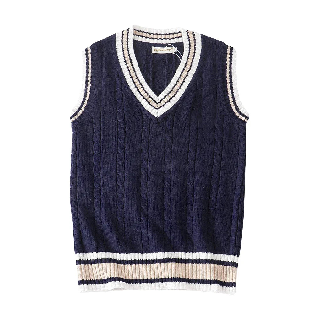 Preppy V-Neck Knit Vest - Sterling Weave
