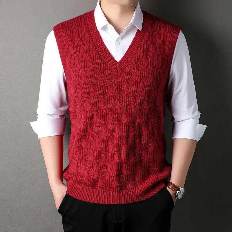 Diamond Knit V-Neck Vest - Sterling Weave