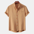 Stand Collar Linen Look Shirt - Sterling Weave