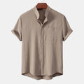 Stand Collar Linen Look Shirt - Sterling Weave