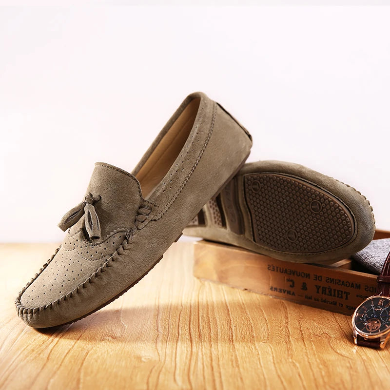Suede Tassel Driving Loafers - Sterling Weave