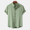 Stand Collar Linen Look Shirt - Sterling Weave