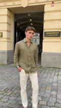 Linen Mandarin Collar Shirt - Sterling Weave