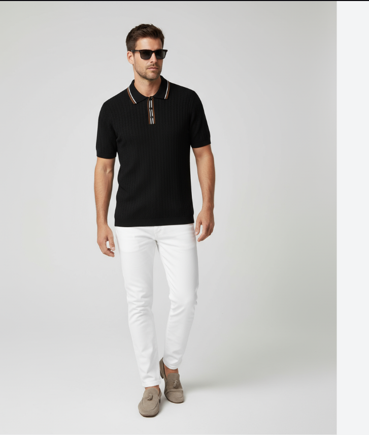 Herringbone Knit Polo - Sterling Weave