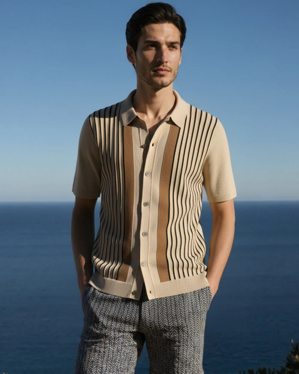 Striped Knit Resort Polo - Sterling Weave