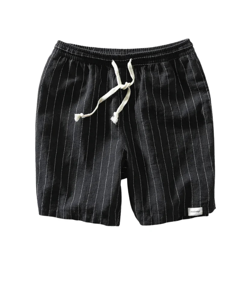 Striped Linen Drawstring Shorts - Sterling Weave