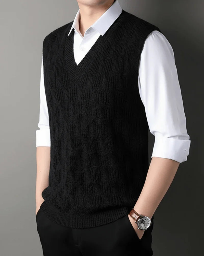 Diamond Knit V-Neck Vest - Sterling Weave