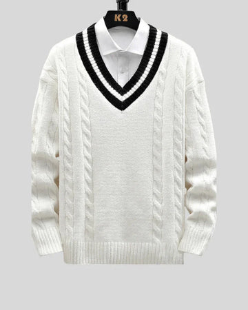 Collegiate Cable Knit Sweater - Sterling Weave
