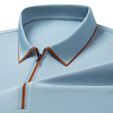 Men's Silk Zipper Polo Shirt Short Sleeve Mulberry T-Shirt Metal Zipper, Stand Collar Luxury Casual Summer Top Cotton&Linen Tee