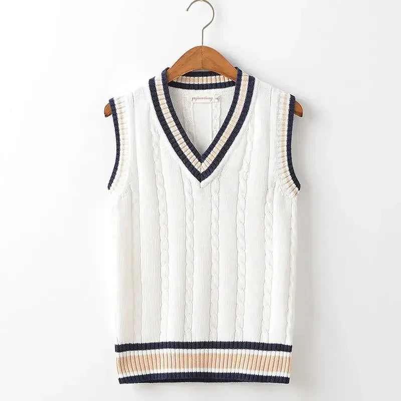 Preppy V-Neck Knit Vest - Sterling Weave
