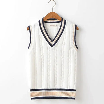Preppy V-Neck Knit Vest - Sterling Weave