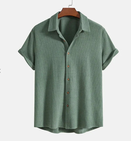 Summer New Fashion Men's American Casual Trendy Solid Color Loose Sets Shorts T-shirts Turn-down Collar Short Sleeve Shirts Male