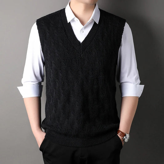 DIMUSI Autumn Winter Men's Sleeveless Jackets Man Vest Warm Jumper Knitted Waistcoats Men Woolen Pullovers Sweater Vest Clothing