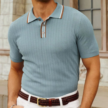 Europe and The United States High-end Men's Summer Short-sleeved Knitwear Men's Casual Ice Silk Wool Woven Business Polo Shirt