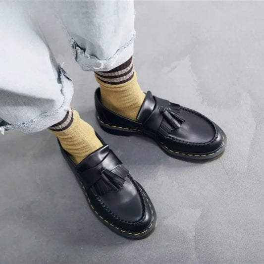 Spring and Autumn Men and Women Loafers 2025 Fashion Tassel Shoes Women Slip-On British Business Casual Leather Shoes Luxury 46