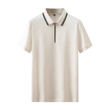Minglu Cotton Zipper Men's Polo Shirts Luxury Short Sleeve Solid Color Business Casual Male T-shirts Elasticity Simple Man Tees