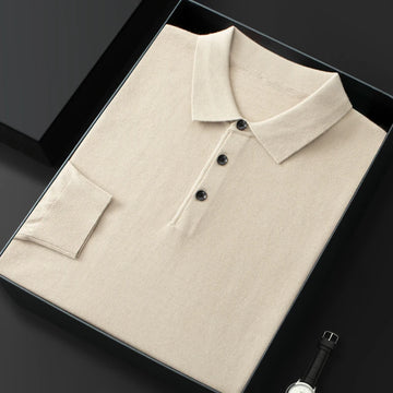 High quality worsted  spun collar wool sweater men's spring and autumn business polo sweater thin long sleeved knitted T-shirt