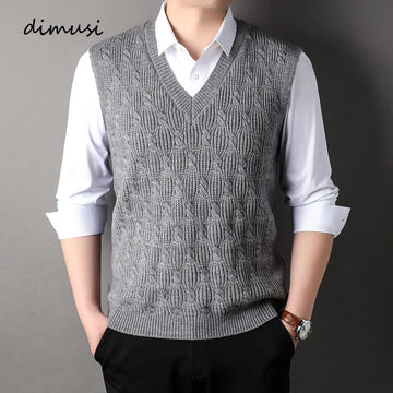 DIMUSI Autumn Winter Men's Sleeveless Jackets Man Vest Warm Jumper Knitted Waistcoats Men Woolen Pullovers Sweater Vest Clothing