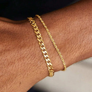 2pcs Set Personality Fashion Stainless Steel Gold Color Fold Wear Twisted Cuba Bracelet for Women Men Hip-hop Rock Jewelry Gifts