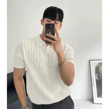 Summer Men's Knitted Short Sleeve Polo Shirt Korean Style Slim Fit Solid Color Ice Silk Casual Half Sleeve T-Shirt Base Shirt