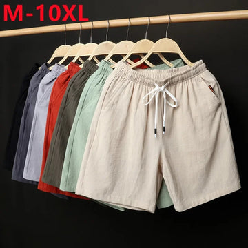 Linen Shorts Men Short Pants Plus Size 9XL Pantalones Cortos Hombre Шорты Свободные Beach Pants Big Size Beach Pants