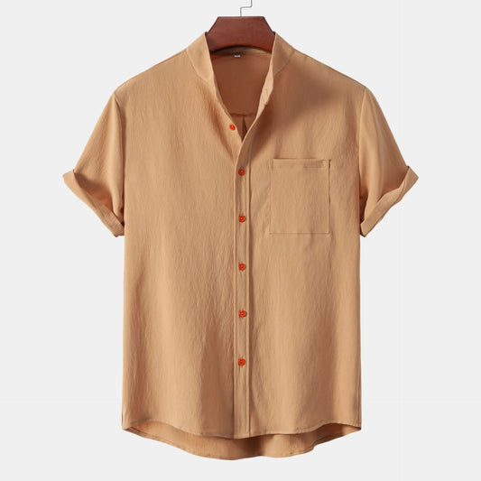 2024 High Quality Men Summer Fashion Shirt Men Solid Color Simple Casual Short Sleeve Blouses Basic Thin Breathable Tops